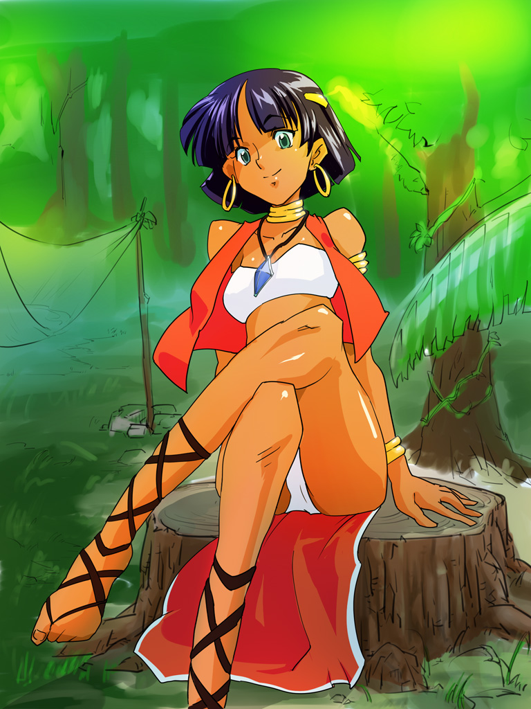 barefoot, bracelet, cross-laced_footwear, crossed_legs, dark_skin, f_(pixiv), feet, fushigi_no_umi_no_nadia