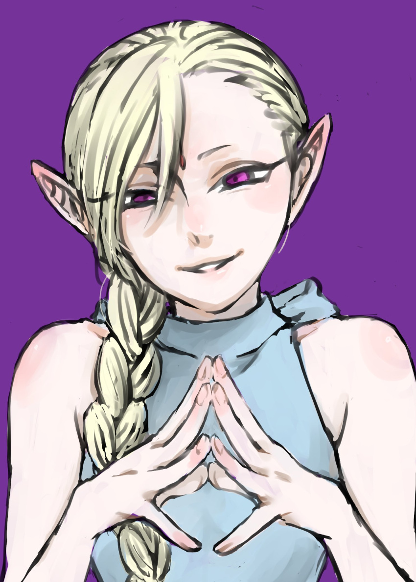 1girl, blonde_hair, braid, braided_ponytail, braided_ponytail_elf_(dungeon_meshi), dungeon_meshi, elf, hair_over_shoulder