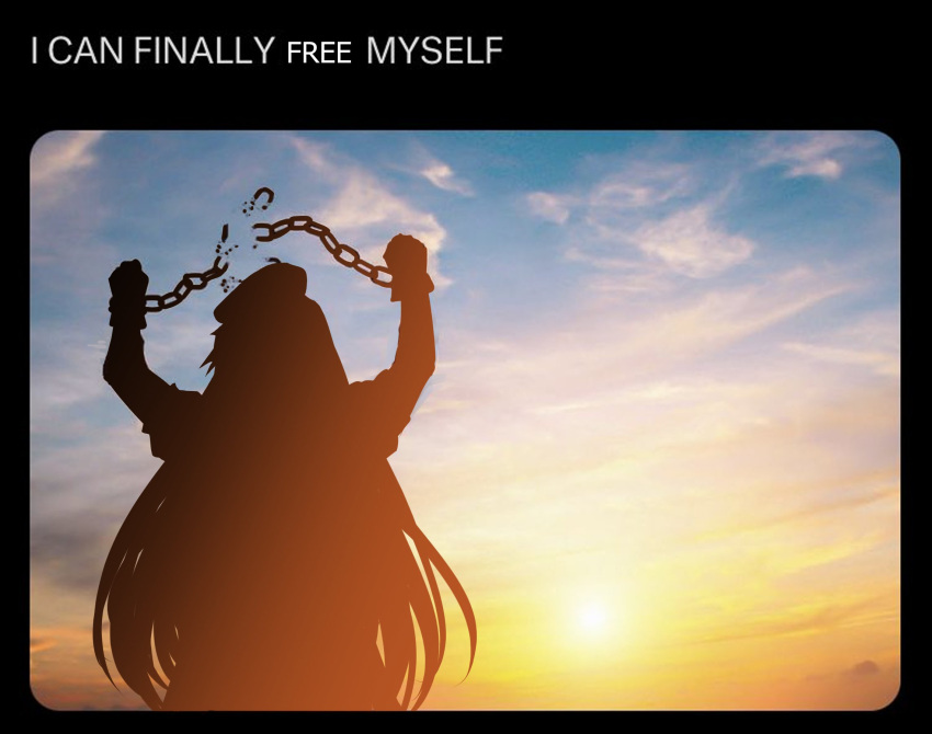 1girl, arms_up, highres, juno_(junisgud), lethe_bonapuchi, man_breaking_chains_(meme), meme, production_kawaii