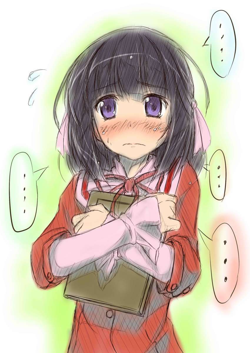 absurdres, black_hair, blush, book, hair_ribbon, highres, kami_nomi_zo_shiru_sekai, morito