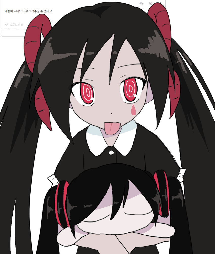 1girl, :p, aimaina, alternate_costume, alternate_eye_color, alternate_hair_color, black_dress, closed_mouth