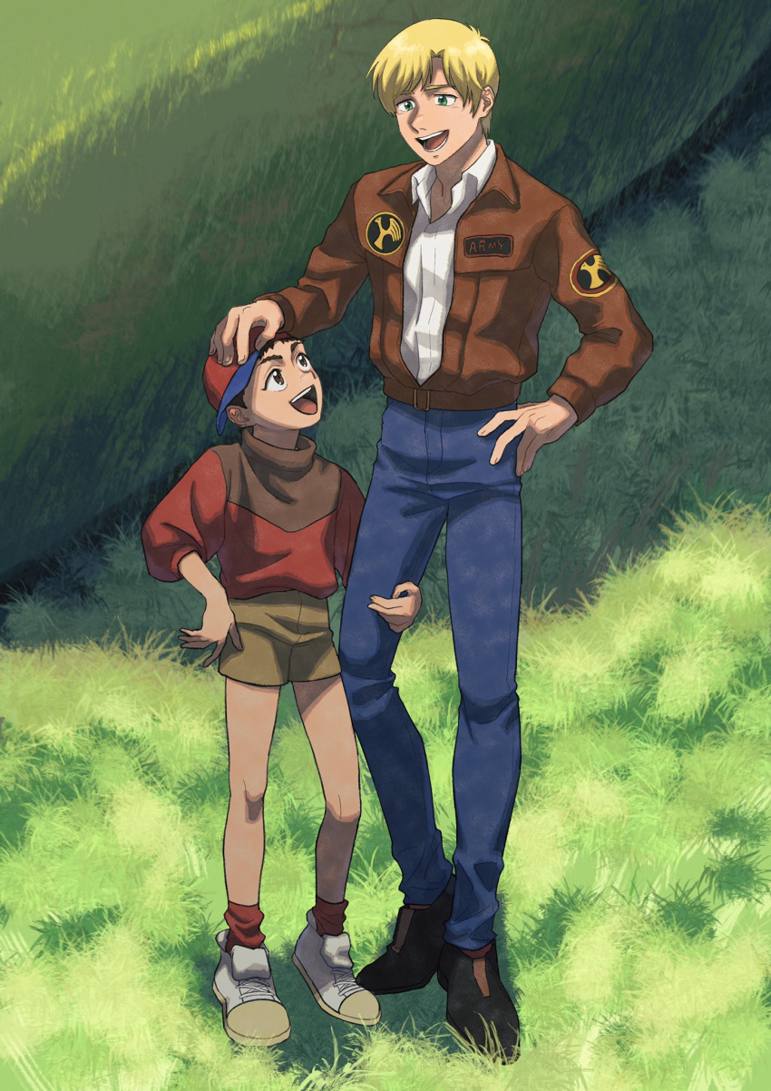 2boys, alfred_izuruha, bernard_wiseman, black_hair, blonde_hair, brown_eyes, child, commentary_request