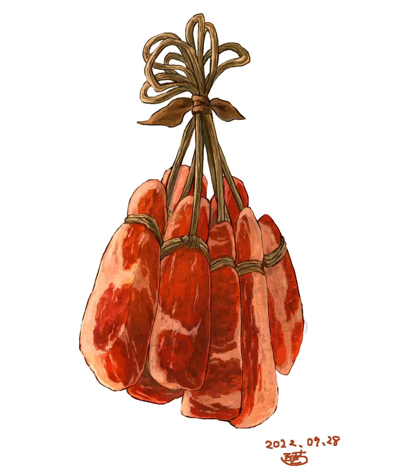 food, food_focus, highres, meat, no_humans, original, raw_meat, rukichi_(t_rutamagon), simple_background, still_life, white_background