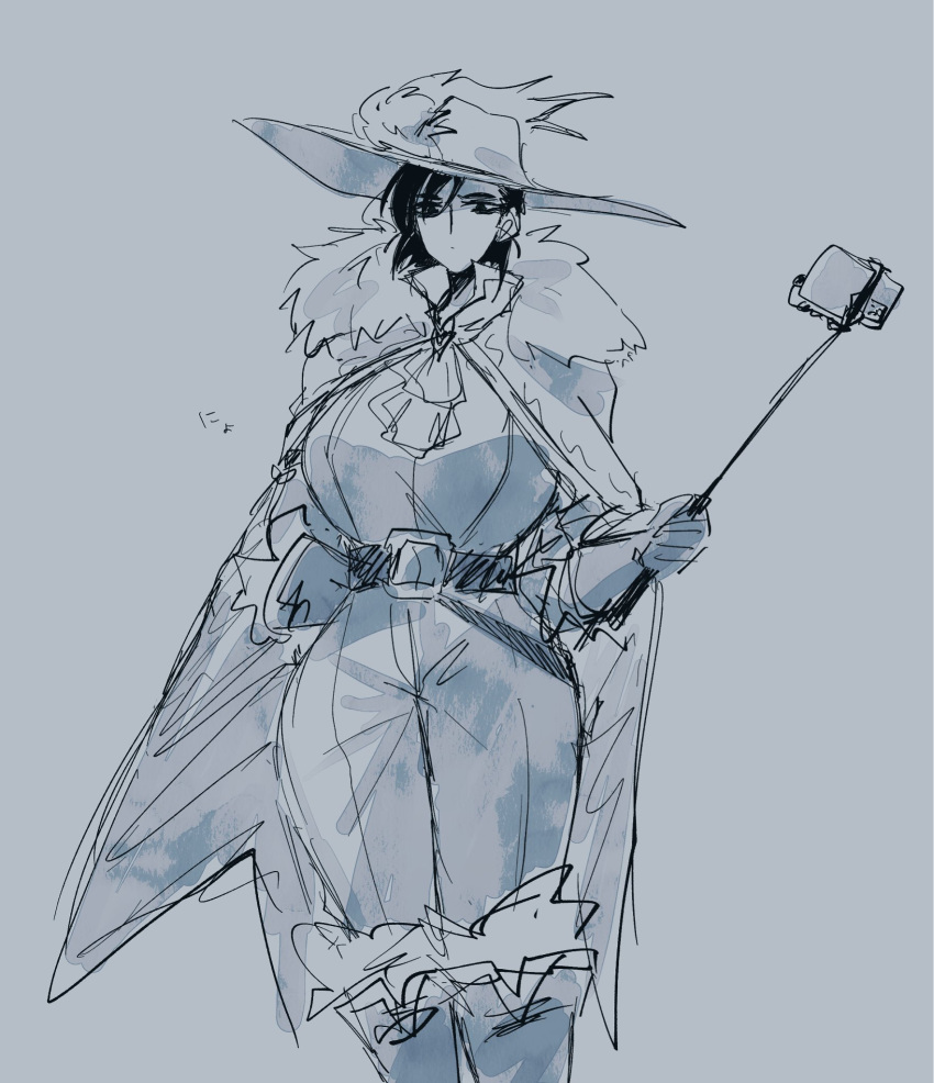 1004_meee, 1girl, ascot, belt, black_hair, boots, cape, cavalier_hat