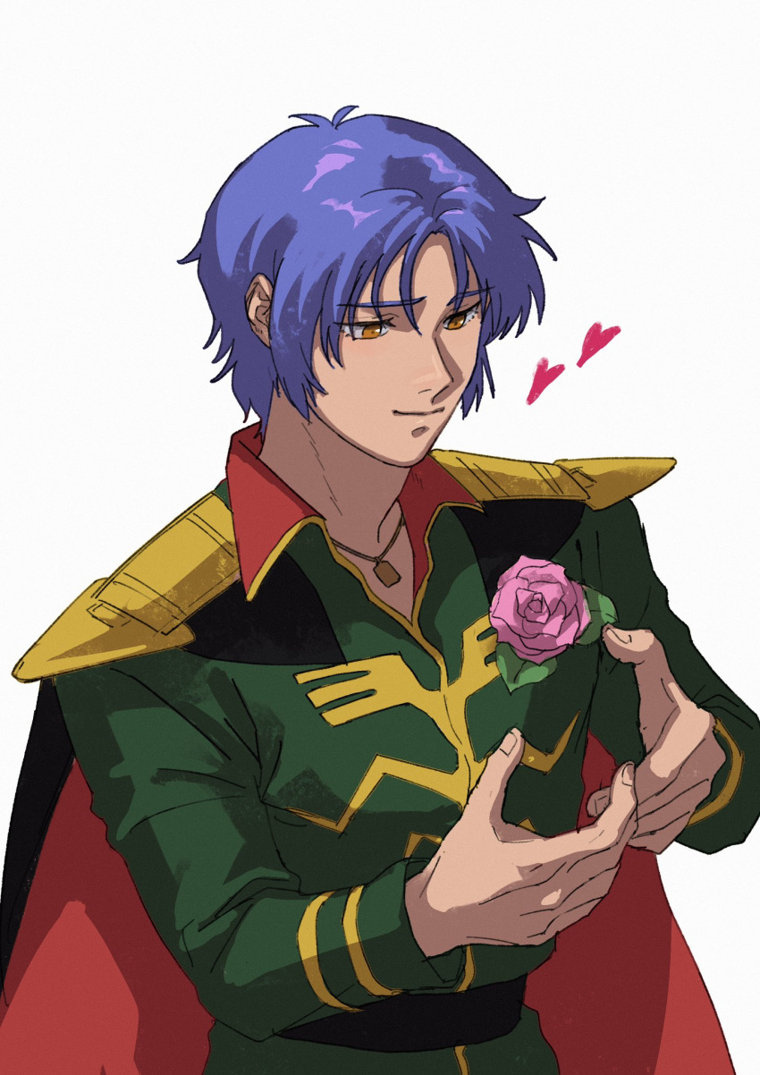 1boy, belt, cape, commentary_request, fake_screenshot, flower, gundam, gundam_zz