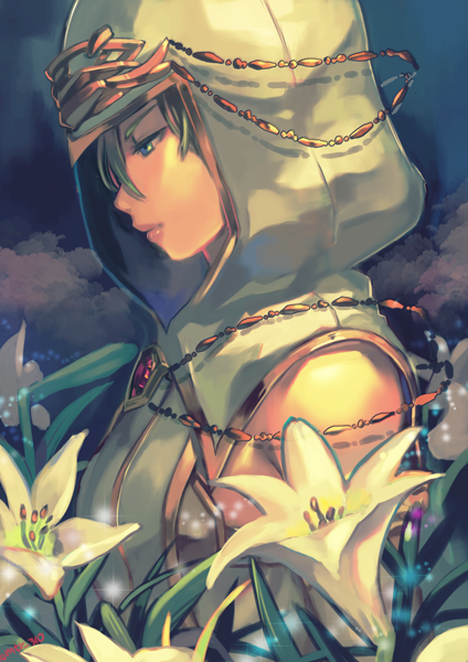 1girl, blonde_hair, blue_eyes, clouds, commentary_request, dragon_quest, dragon_quest_x, flower