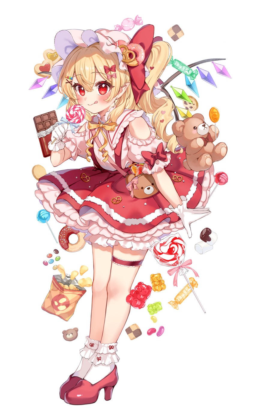 1girl, :q, absurdres, bag, bare_shoulders, blonde_hair, bloomers, blush