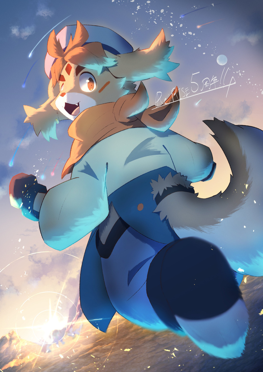 absurdres, clouds, cloudy_sky, freddie_(gundam_build_divers_re:rise), furry, furry_male, gundam, gundam_build_divers