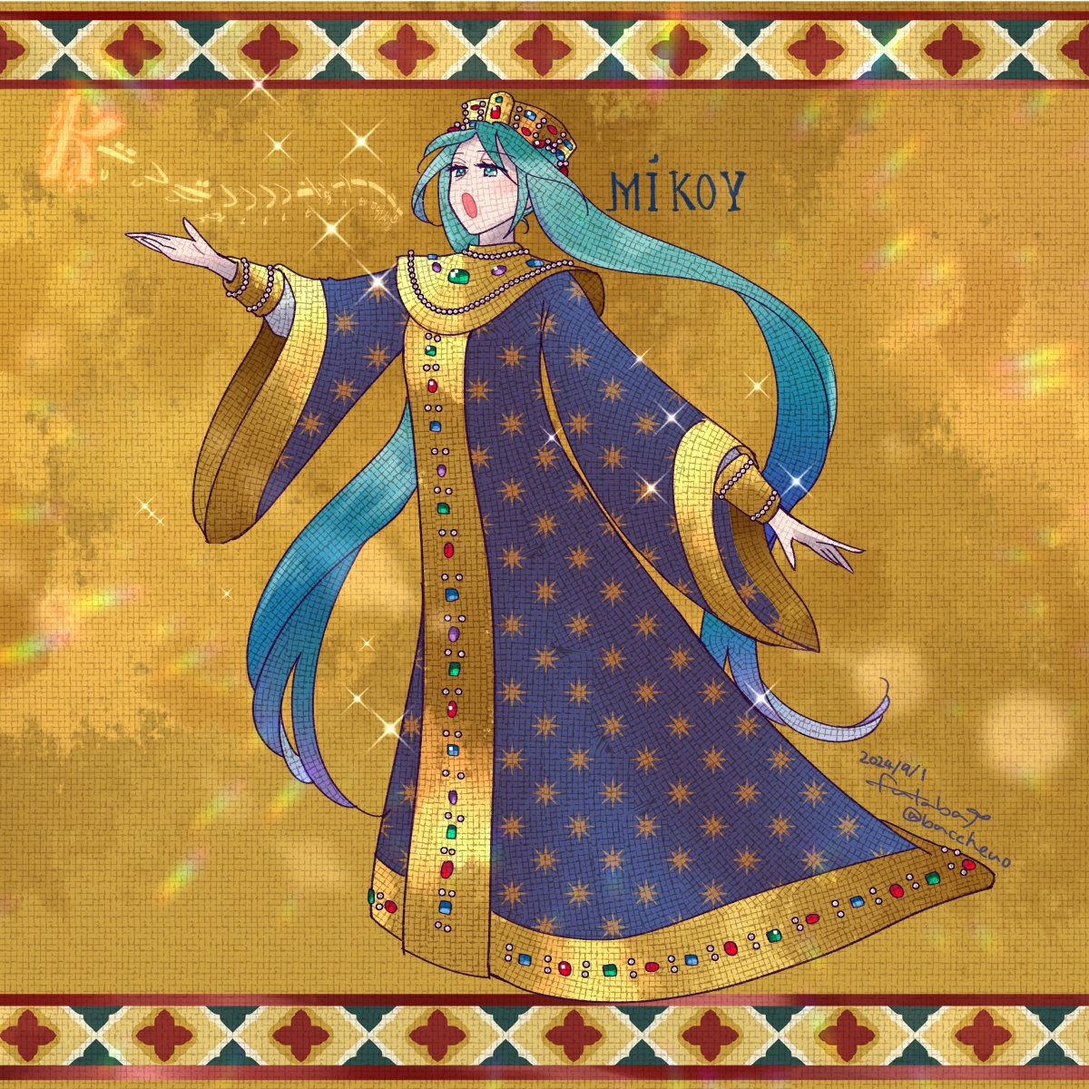 aqua_eyes, blue_dress, blush, bracelet, bracer, byzantine_clothes, byzantine_empire, commentary