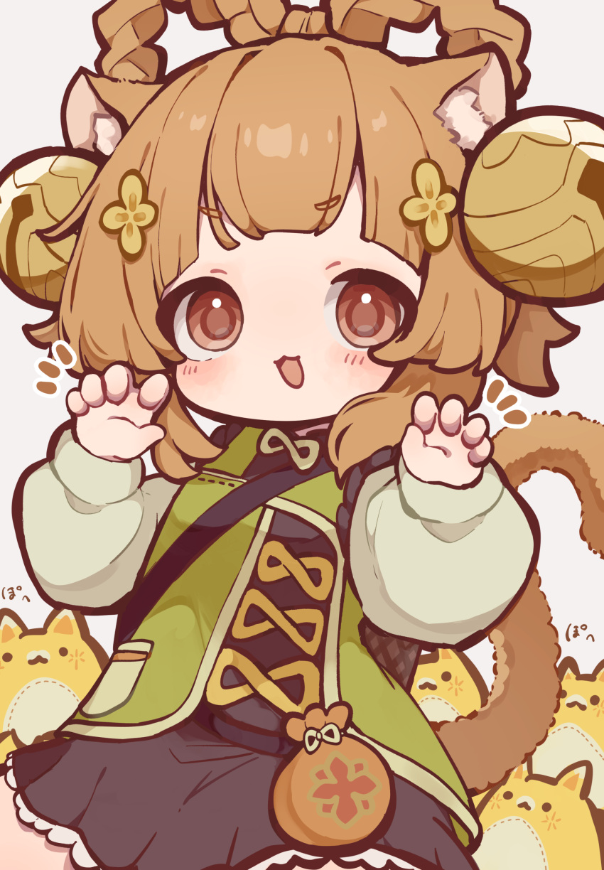 1girl, :3, absurdres, animal_ear_fluff, animal_ears, arms_up, awa_teruru, black_skirt