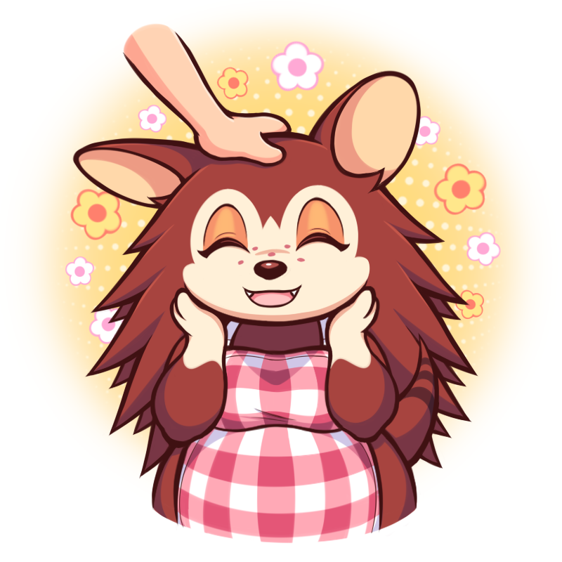1girl, ^_^, animal_crossing, animal_ears, animal_nose, apron, breasts, brown_fur