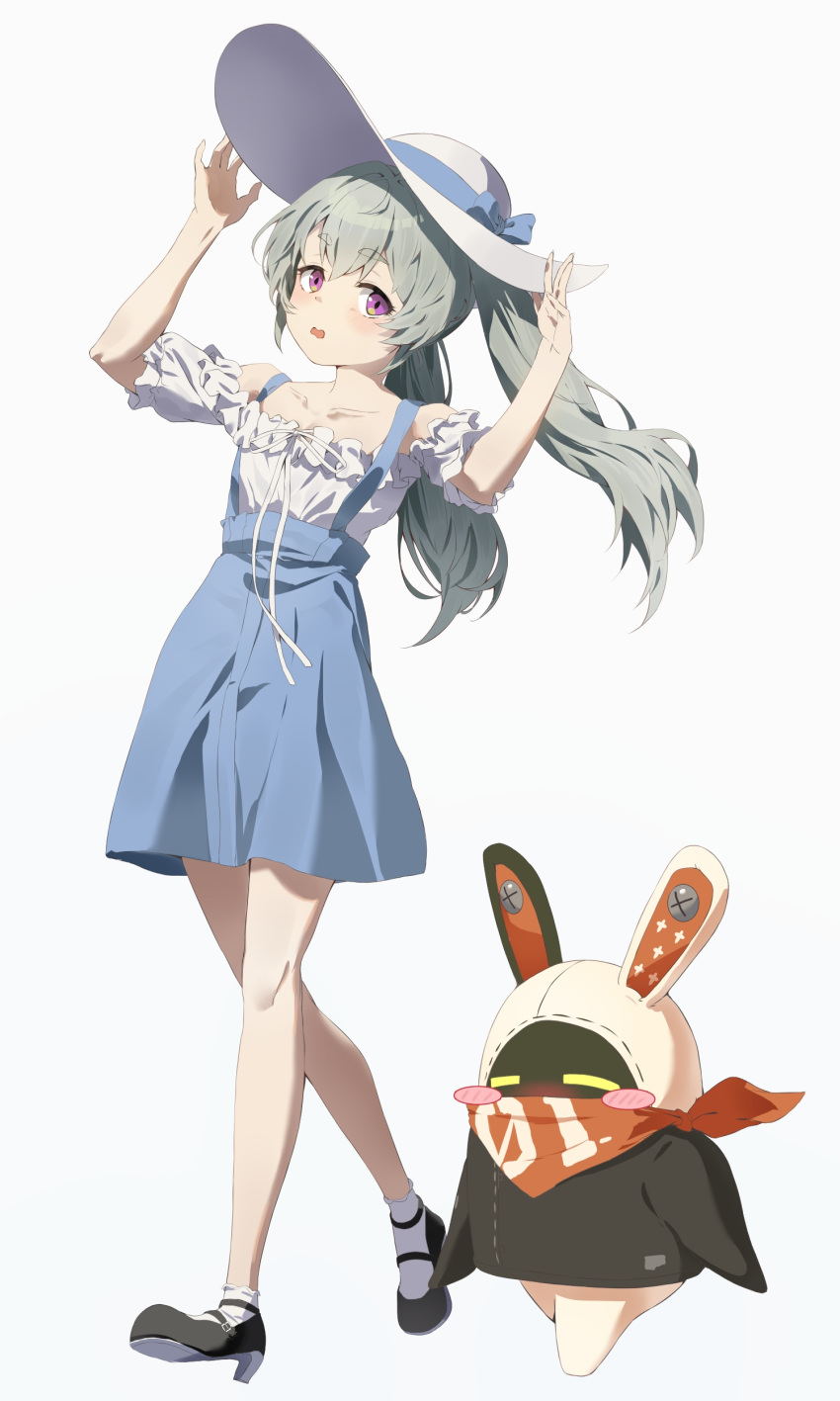 1girl, absurdres, alternate_costume, bangboo_(zenless_zone_zero), blush, corin_wickes, eous_(zenless_zone_zero), full_body