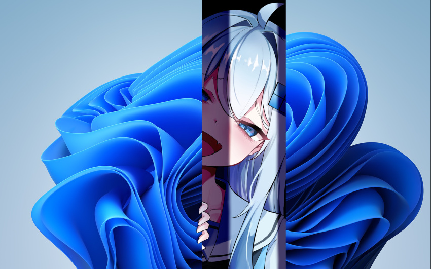 1girl, :d, absurdres, ahoge, aqua_hair, blue_eyes, blue_sailor_collar, borrowed_character
