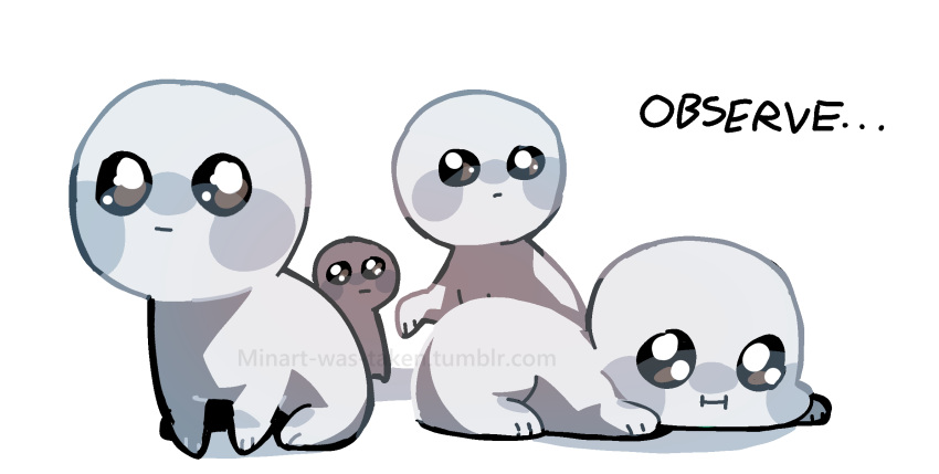 :i, animal_focus, borrowed_character, commentary, creature, english_commentary, english_text, grey_eyes, highres, meme, minart_(minart-was-taken), no_humans, original, pleading_eyes, simple_background, solid_circle_eyes, tbh_creature_(meme), watermark, white_background