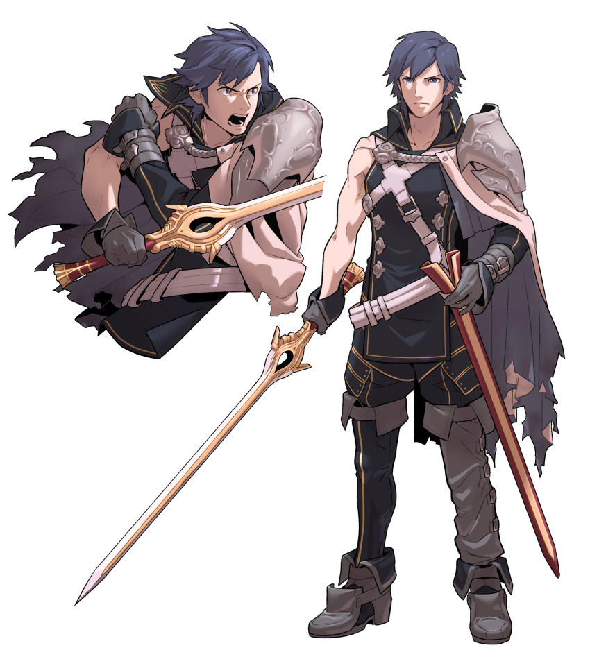1boy, absurdres, aiguillette, armor, belt, black_footwear, black_gloves, blue_eyes