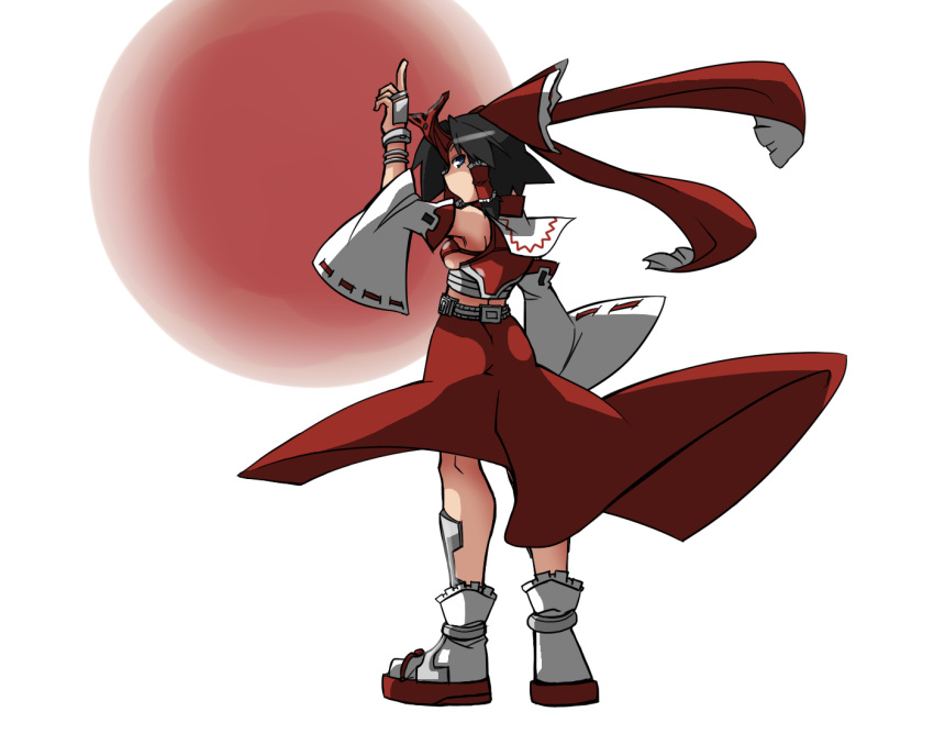 black_hair, blue_eyes, bow, detached_sleeves, hair_bow, hakurei_reimu, kamen_rider, kamen_rider_kabuto