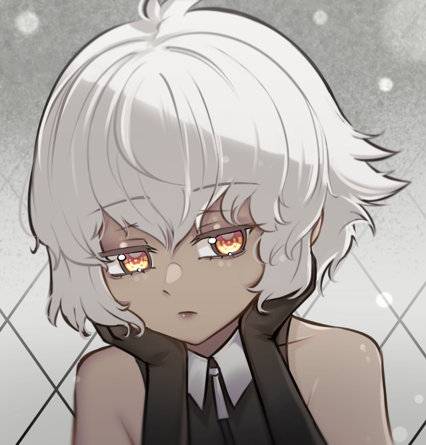 1girl, black_gloves, black_rock_shooter, dark-skinned_female, dark_skin, gloves, highres, orange_eyes