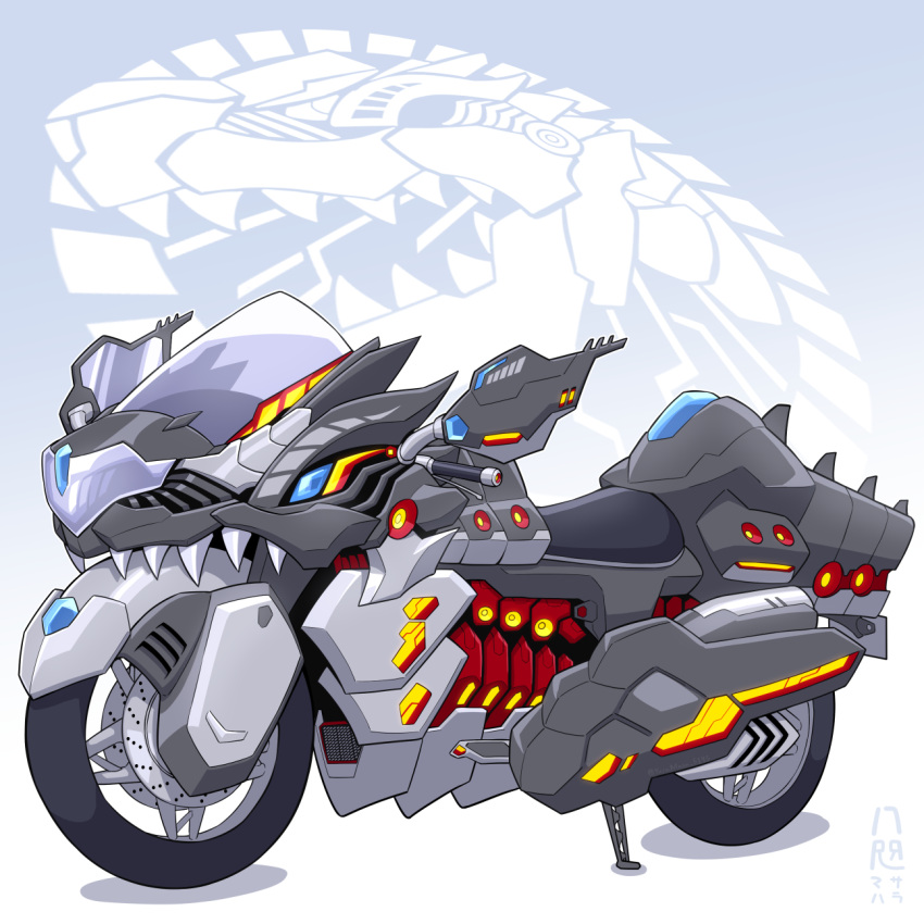 dinomorphia_kentregina, dinomorphia_rexterm, gradient_background, grey_background, highres, motor_vehicle, motorcycle, no_humans