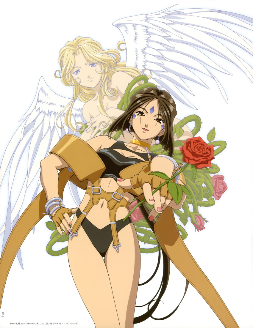 2girls, absurdres, angel, blonde_hair, blue_eyes, brown_eyes, brown_hair, choker