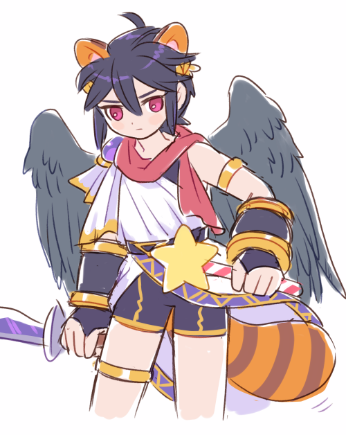 1boy, ahoge, alternate_color, angel, angel_wings, animal_ears, bike_shorts, black_hair