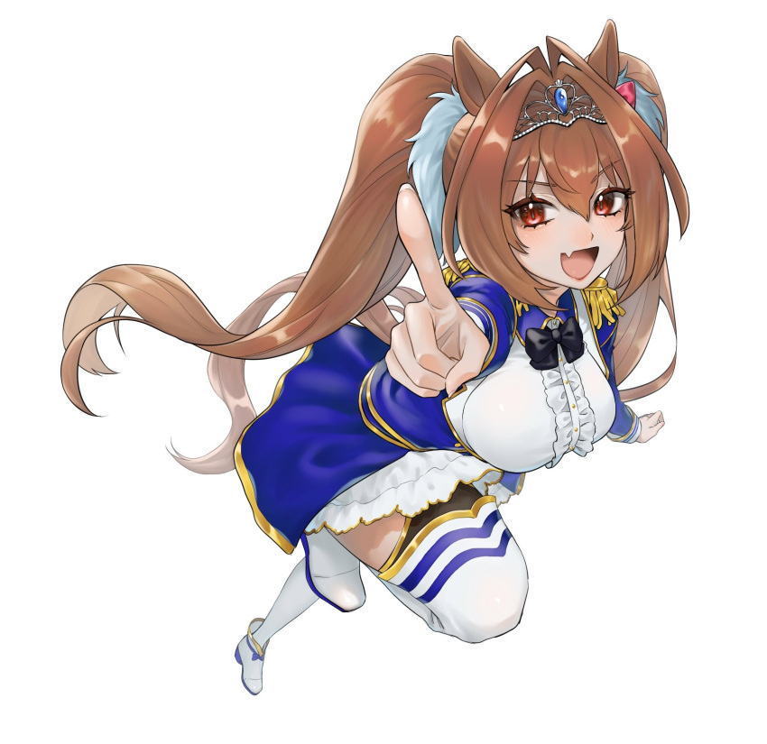 1girl, animal_ears, brown_hair, daiwa_scarlet_(umamusume), foreshortening, highres, horse_ears, horse_girl