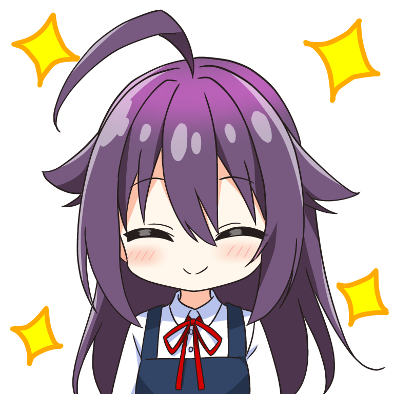 1girl, ahoge, chibi, closed_eyes, collared_shirt, commentary_request, facing_viewer, hair_flaps