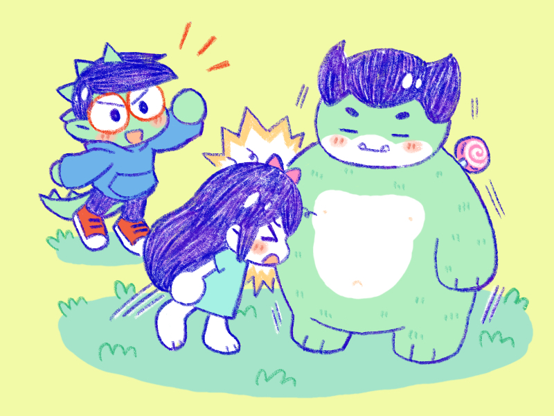 1boy, 2girls, aubrey_(headspace)_(omori), aubrey_(omori), barefoot, berly_(omori), black_pants, blue_hoodie