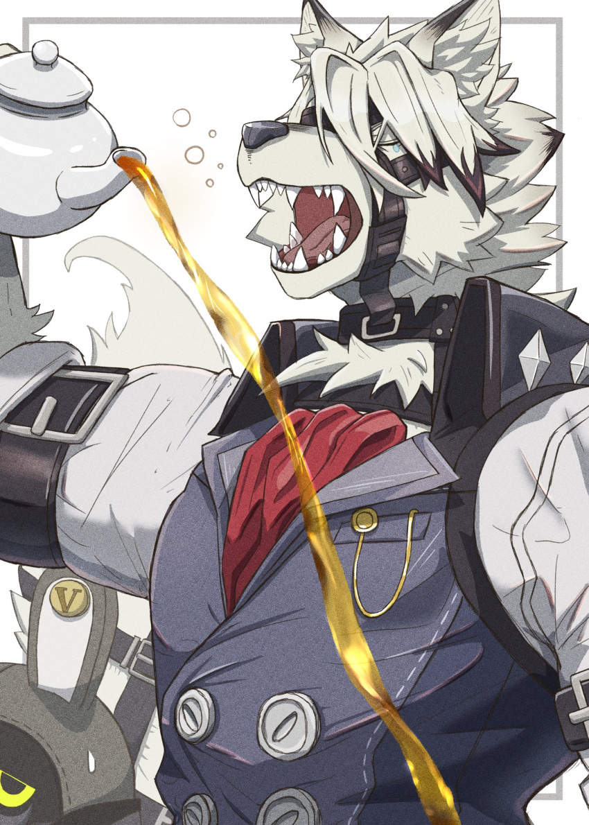1boy, animal_ears, ascot, bangboo_(zenless_zone_zero), butler_(zenless_zone_zero), closed_eyes, collar, colored_tips