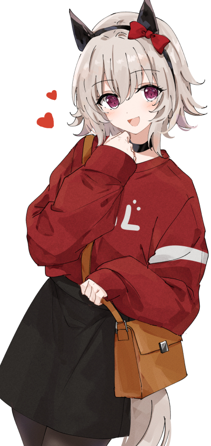 1girl, alternate_costume, animal_ears, bag, black_pantyhose, black_skirt, choker, cowboy_shot