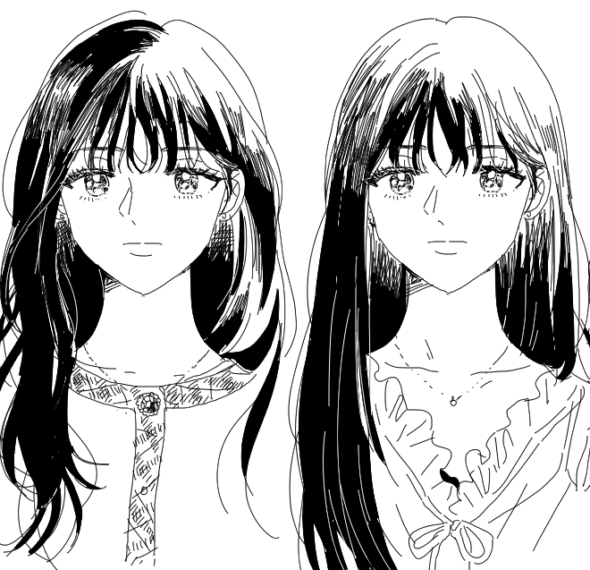 1girl, alternate_hairstyle, earrings, expressionless, greyscale, hair_over_shoulder, hatching_(texture), jewelry