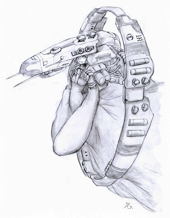 1girl, artist_request, combat_ship_(eve_online), commentary, cruiser_(eve_online), dot_nose, dress, droneboat_(eve_online)