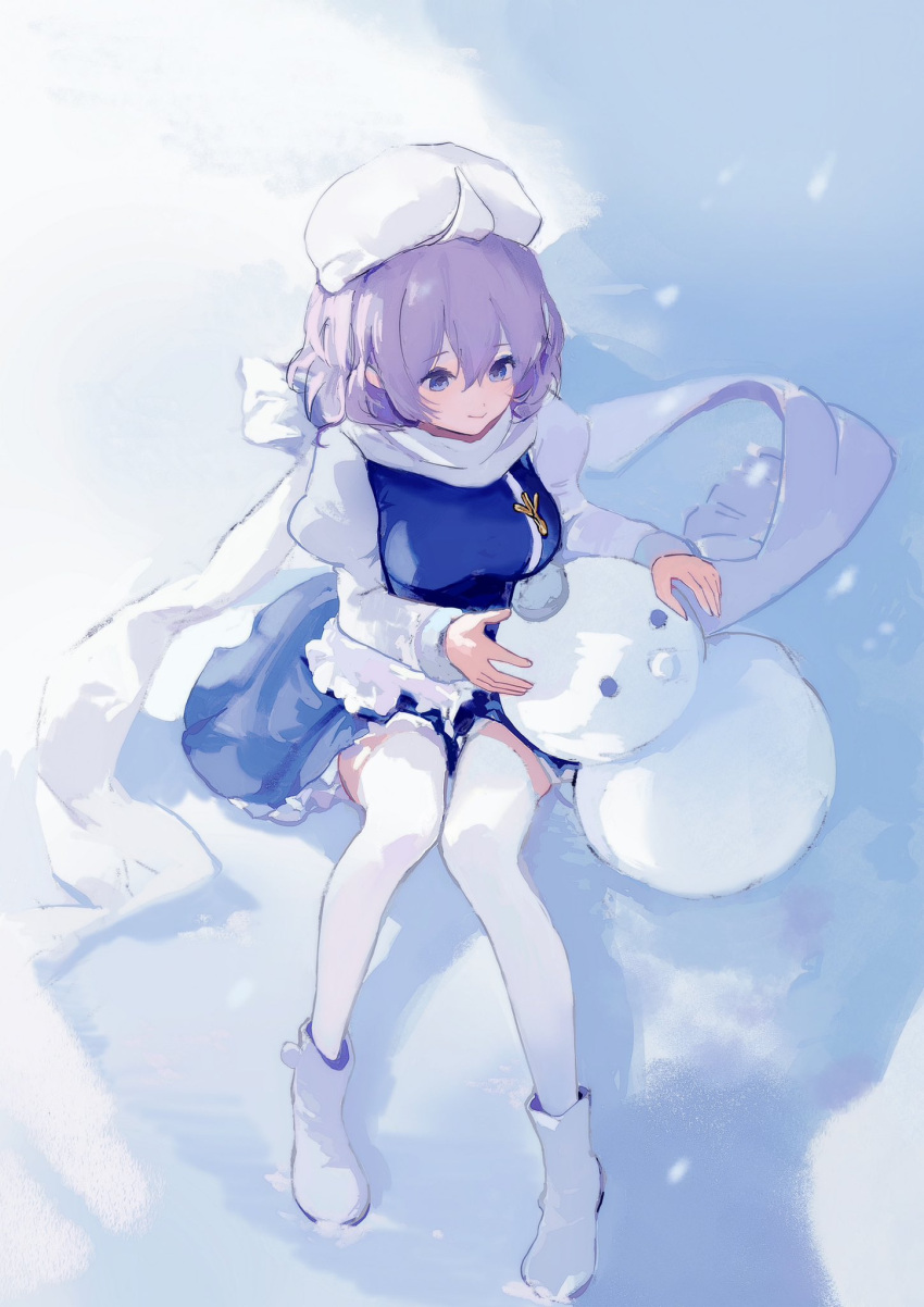 1girl, aliaos, blue_dress, breasts, closed_mouth, commentary, dress, full_body