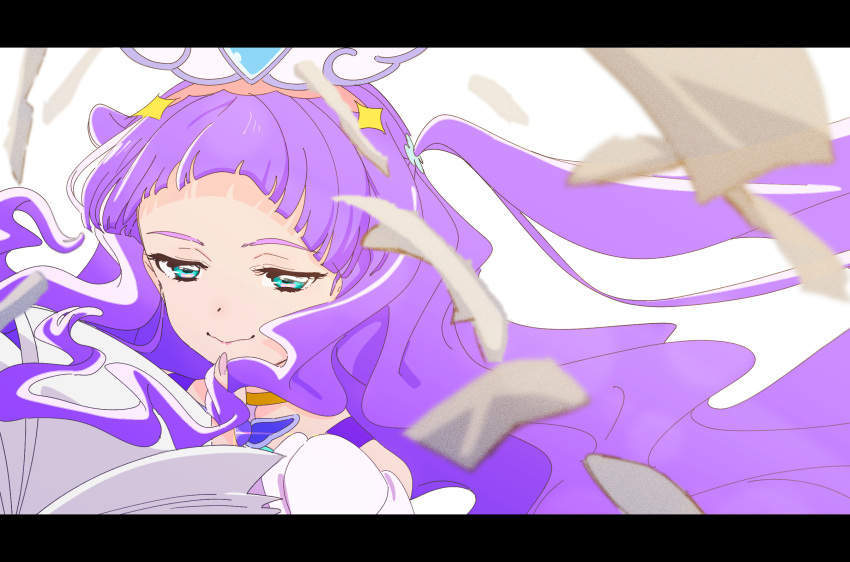 1girl, aqua_eyes, bare_shoulders, choker, cure_majesty, dot_nose, ellee-chan, floating_hair