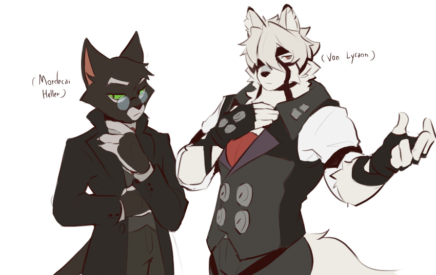 2boys, absurdres, animal_ears, ascot, black_coat, black_gloves, cat_boy, cat_ears