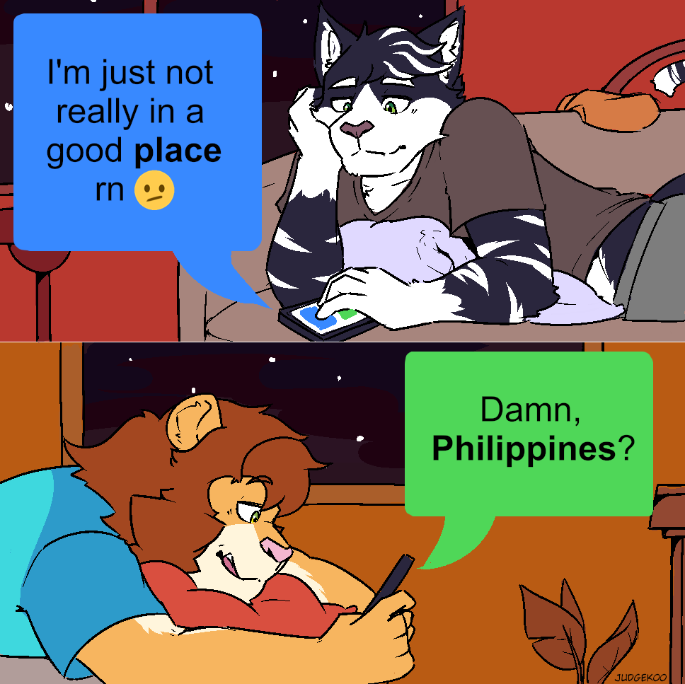 animal_ears, artist_name, blue_shirt, cat_boy, cat_ears, cat_tail, come_kill_me_(meme), couch