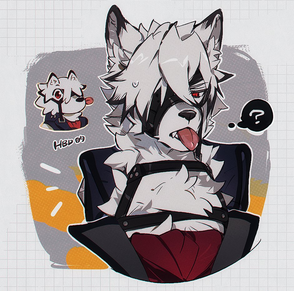 1boy, ?, animal_ears, ascot, chibi, collar, colored_tips, eyepatch