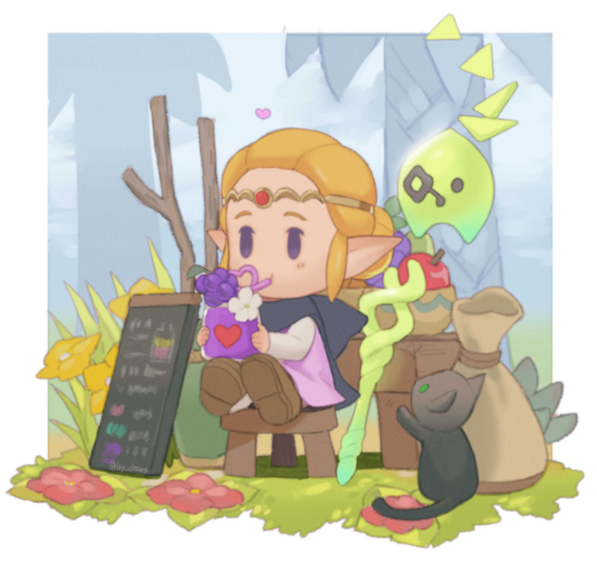 1girl, animal, bag, black_cape, blonde_hair, blue_eyes, blush, brown_footwear
