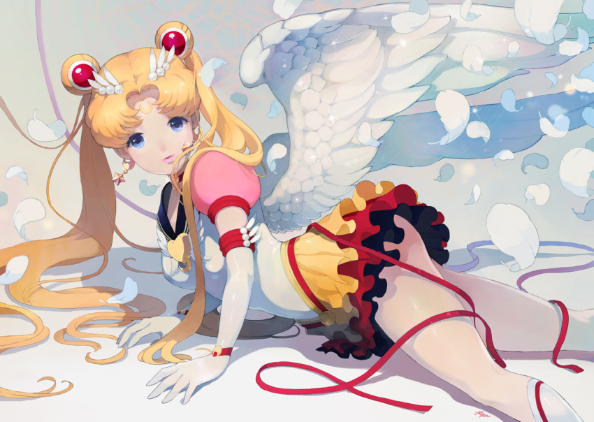 bangs, bishoujo_senshi_sailor_moon, blonde_hair, blue_eyes, choker, earrings, elbow_gloves, eternal_sailor_moon