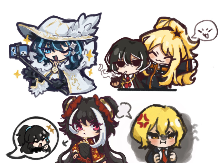 +++, 2boys, 4girls, :<, :3, :i, ;d, anger_vein