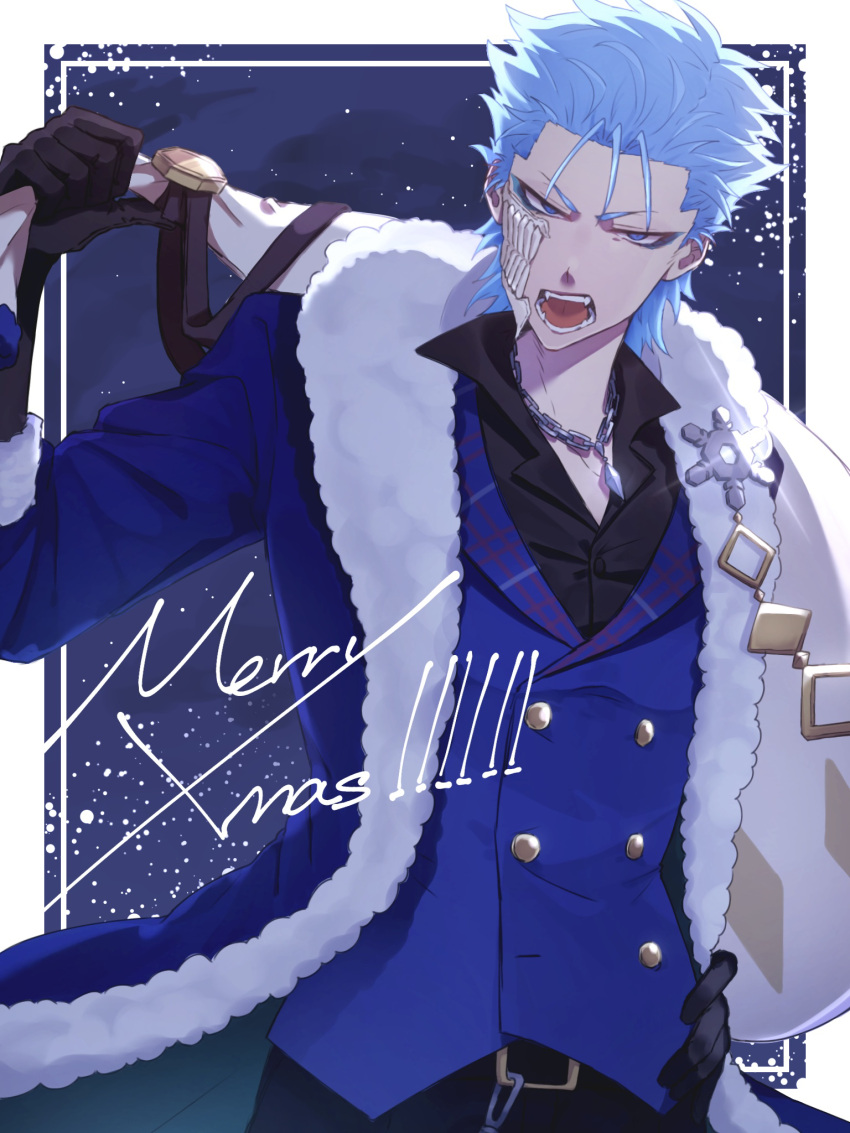 1boy, alternate_costume, arrancar, belt, black_shirt, bleach, bleach:_brave_souls, blue_coat