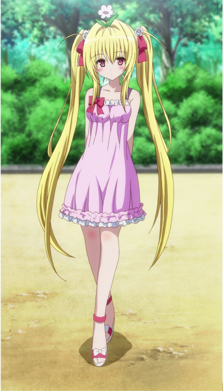 blonde_hair, cap, dress, flower, flower_on_head, hair_flower, hair_ornament, highres
