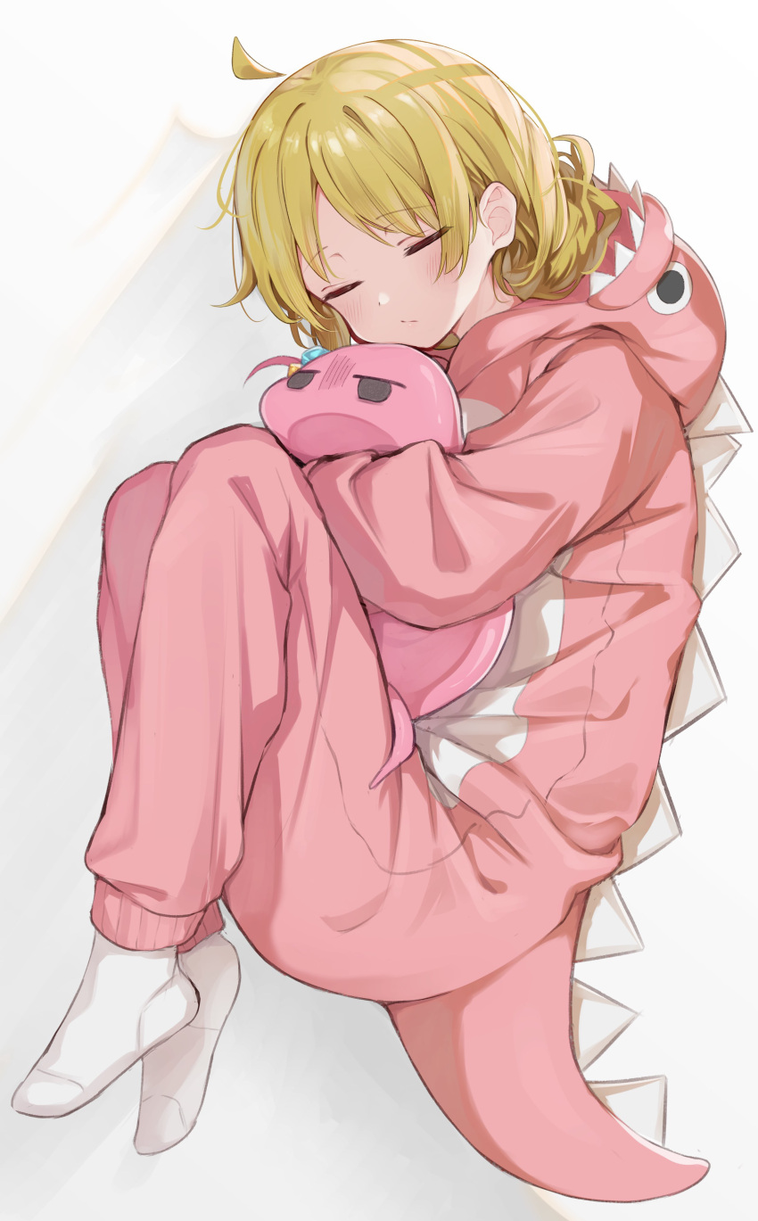 1girl, absurdres, ahoge, animalization, blonde_hair, blush, bocchi_the_rock!, closed_eyes