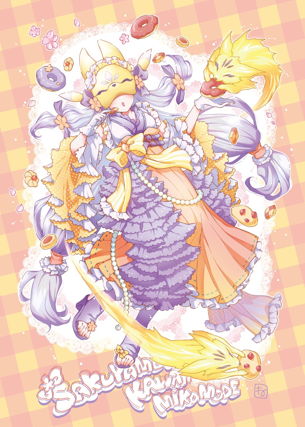 1girl, alternate_costume, cookie, covered_eyes, digimon, digimon_(creature), doughnut, food