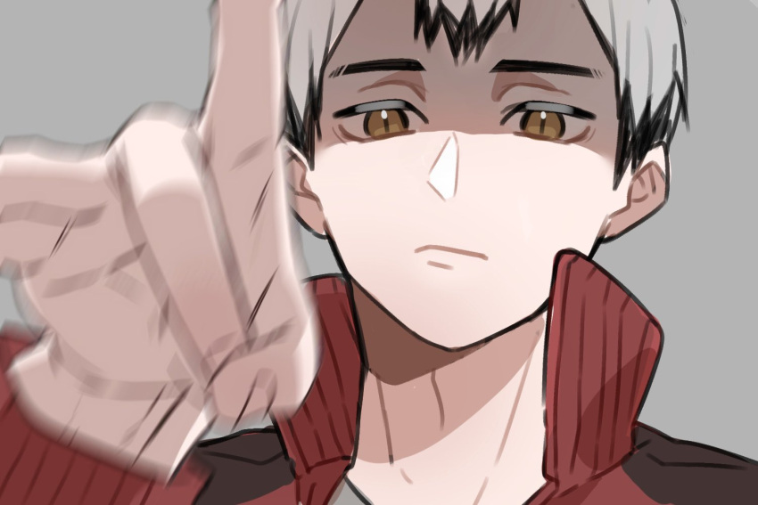 1boy, arm_up, black_hair, closed_mouth, collared_jacket, commentary_request, eringi895, expressionless