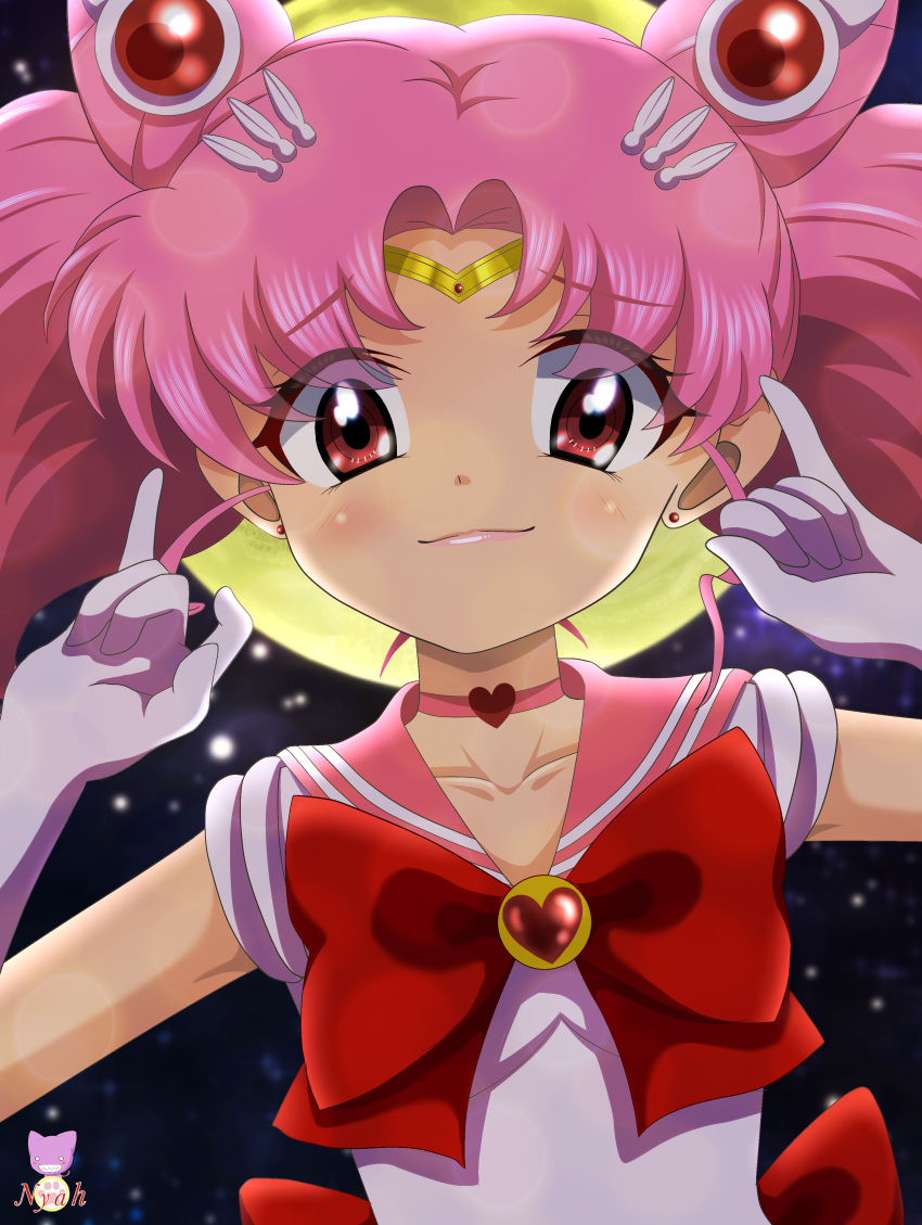 1girl, absurdres, bishoujo_senshi_sailor_moon, black_sky, chibi_usa, choker, elbow_gloves, full_moon