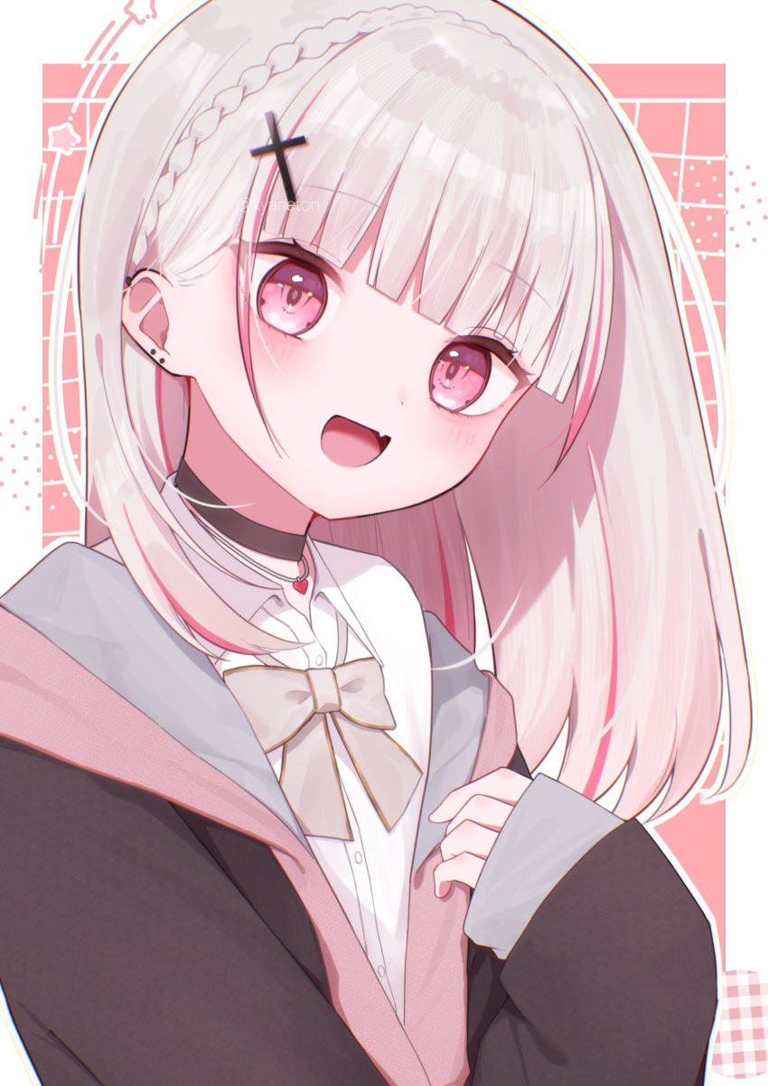 1girl, :d, absurdres, asumi_sena, asumi_sena_(4th_costume), black_choker, black_jacket, blunt_bangs