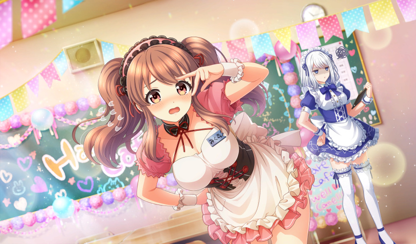 2girls, alternate_costume, apron, asahina_mikuru, blue_bow, blue_bowtie, blue_dress, blue_eyes