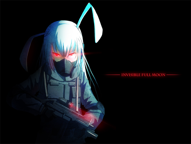 animal_ears, bunny_ears, gun, h&amp;k_ump, hk_ump, long_hair, mask, red_eyes, reisen_udongein_inaba, saya0528, solo, submachine_gun, touhou, weapon