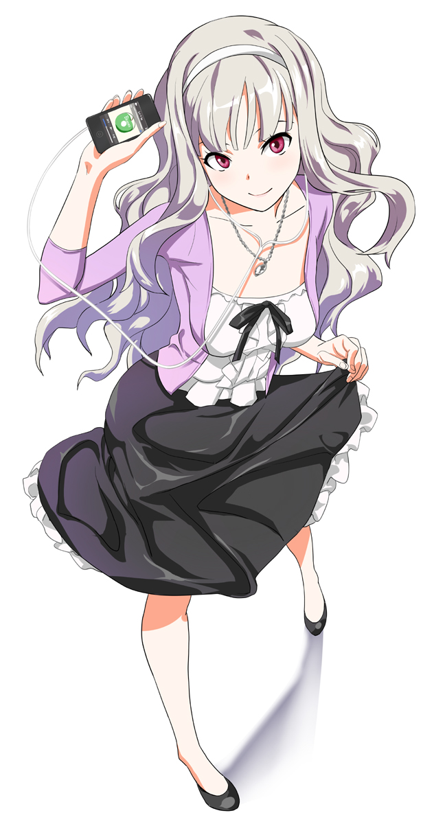 earphones, hairband, highres, idolmaster, ipod_touch, long_hair, rato, red_eyes