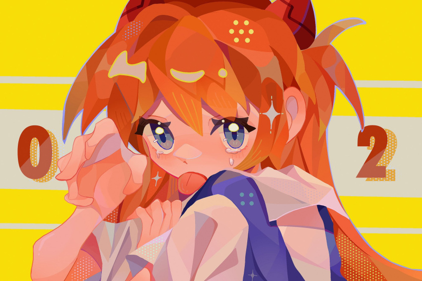 1girl, blue_eyes, crying, crying_with_eyes_open, eyes_visible_through_hair, hair_between_eyes, hand_on_own_arm, hand_up